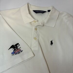 Polo Golf Ralph Lauren Mens Large White Polo Shirt Embroidered US Pipeline Logo